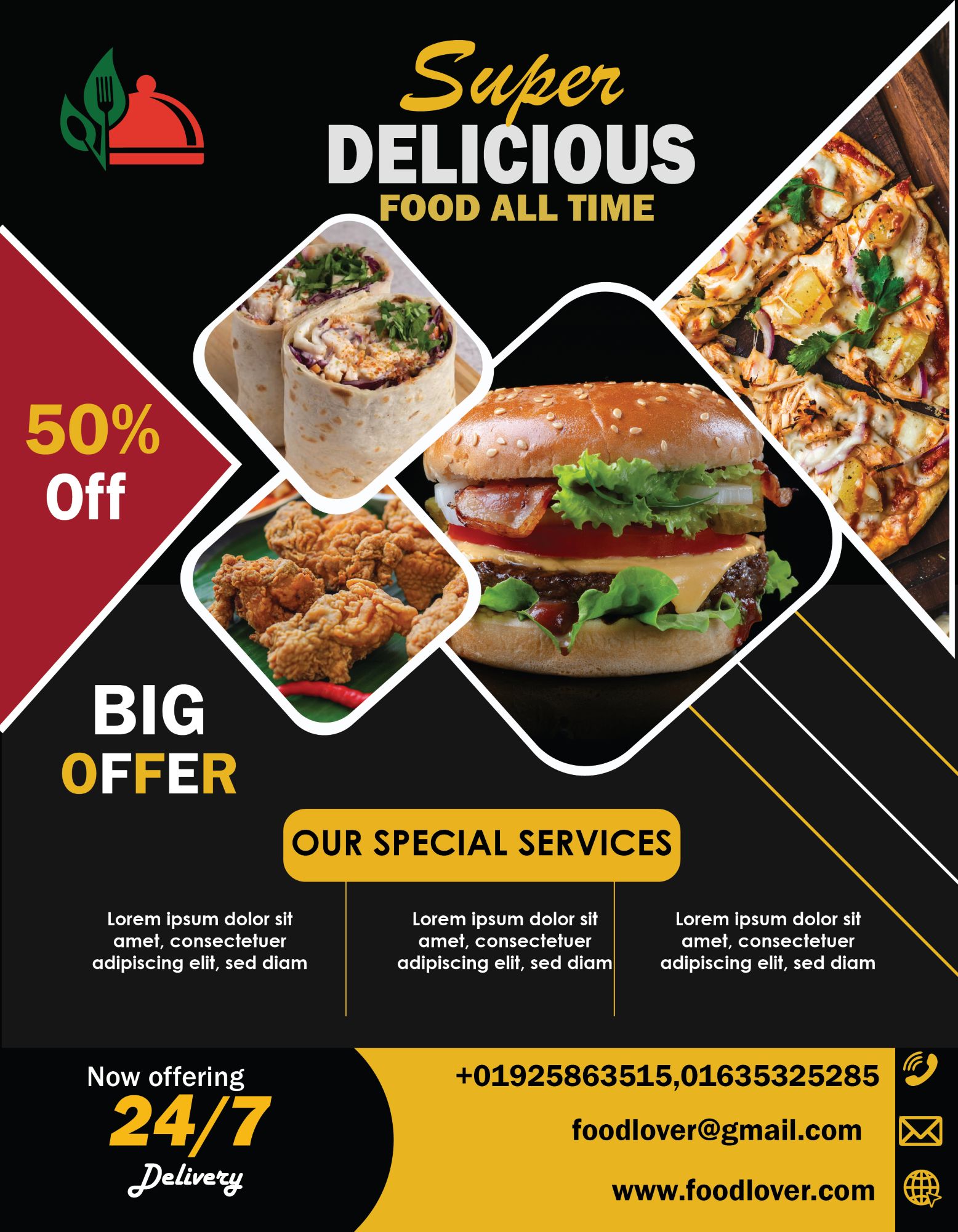 Resturant Food menu 1/Graphics Design services